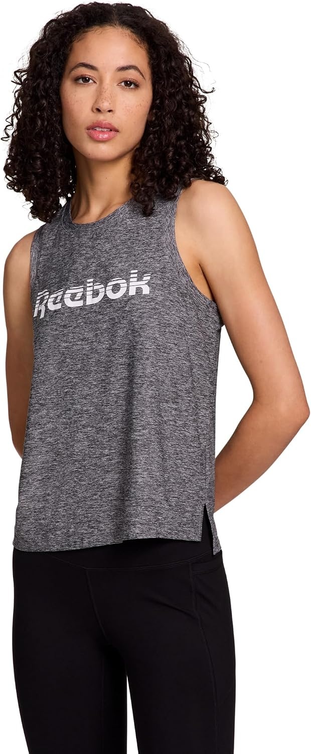 image:imageReebok Womens Glow Sleeveless Cropped Tank TopBlack Heather