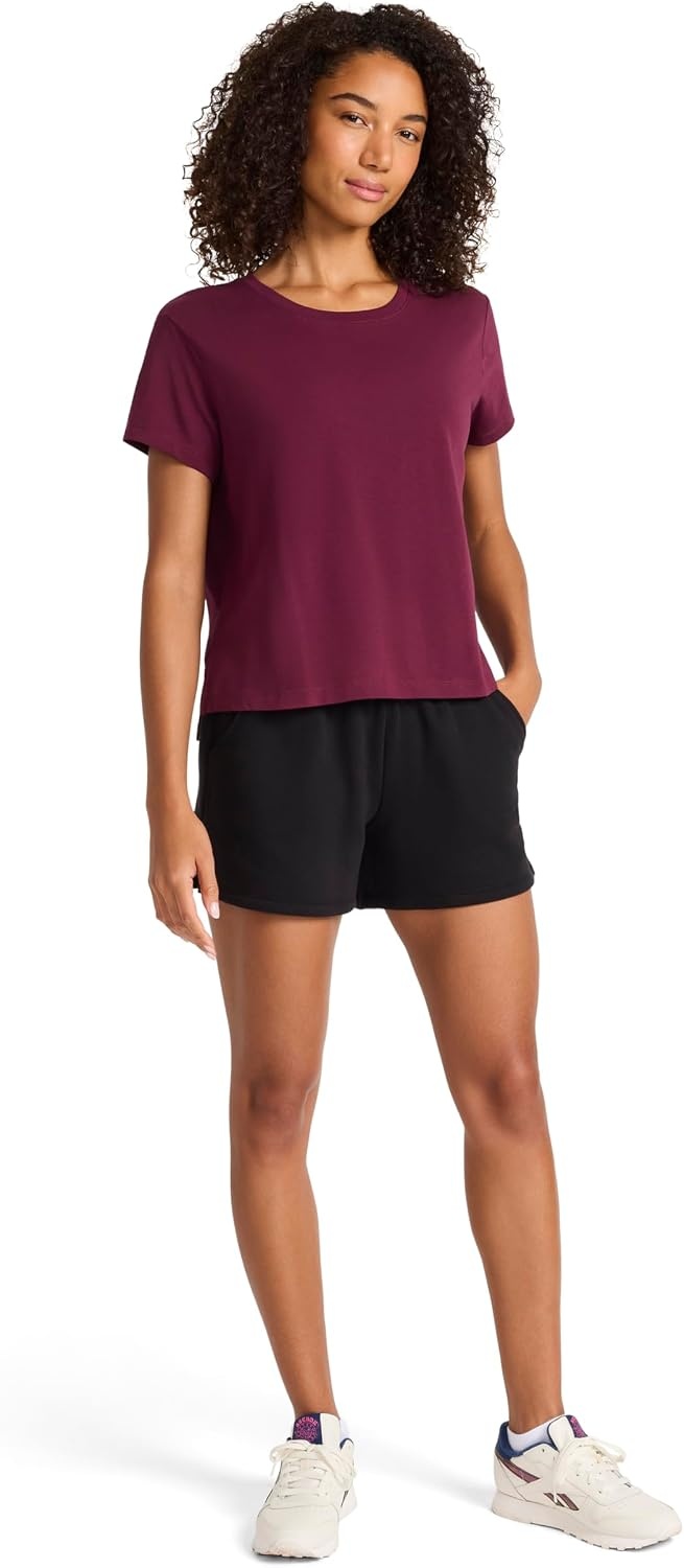 image:imageReebok Womens Hit Graphic Crewneck TShirt Standard Fit Lightweight Stretch Cotton FabricBlack Cherry
