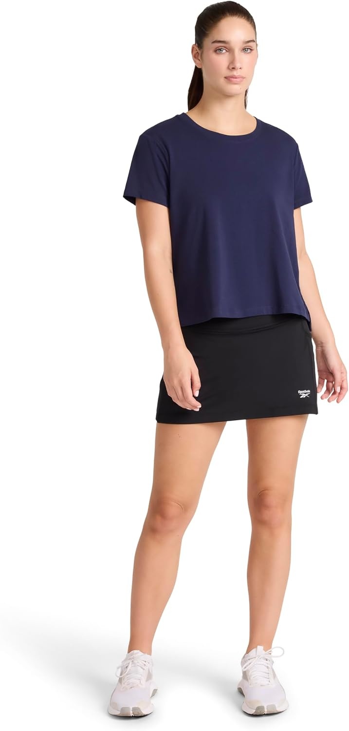image:imageReebok Womens Hit Graphic Crewneck TShirt Standard Fit Lightweight Stretch Cotton FabricVector Navy