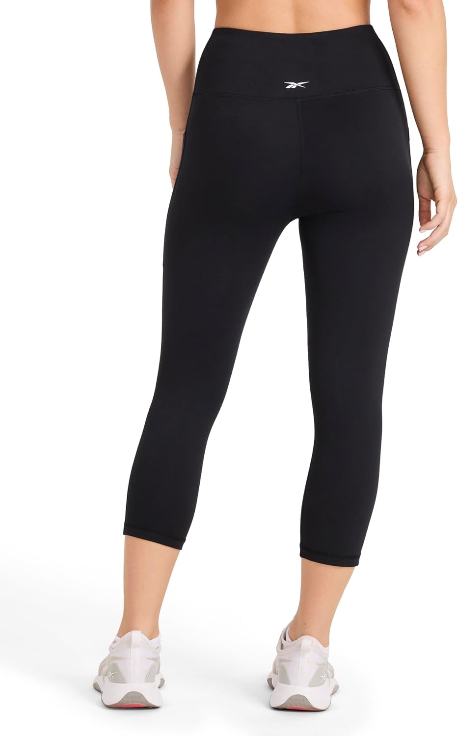 image:imageReebok Womens Id Train Capri Slim Fit 20 Inseam Lightweight Stretch Poly Motion Interlock Fabric MoistureWickingOriginal Black