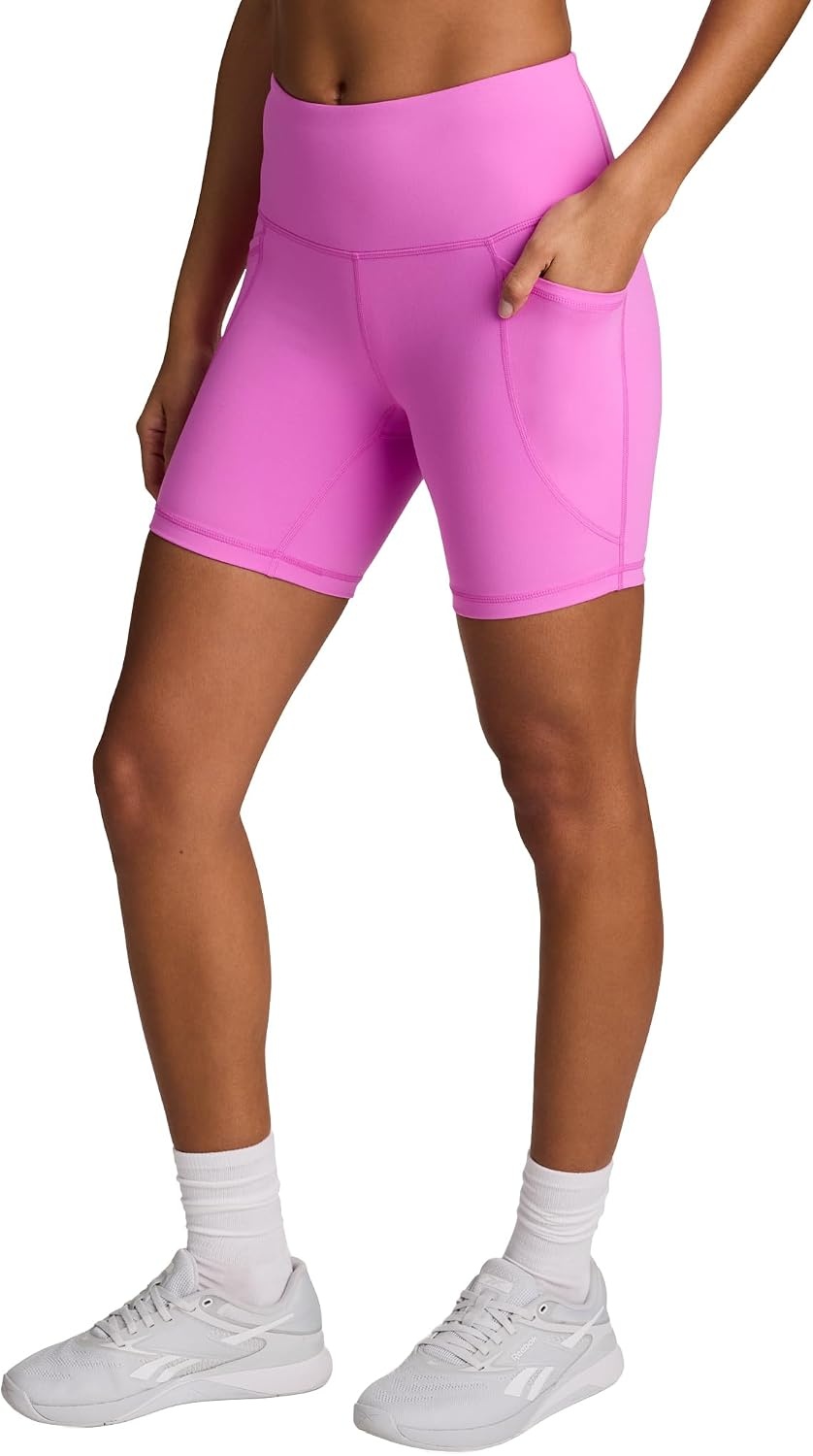 image:imageReebok Womens Id Train Hr 6 Bike Short Slim Fit Lightweight Poly Interlock Fabric MoistureWickingVirtual Pink