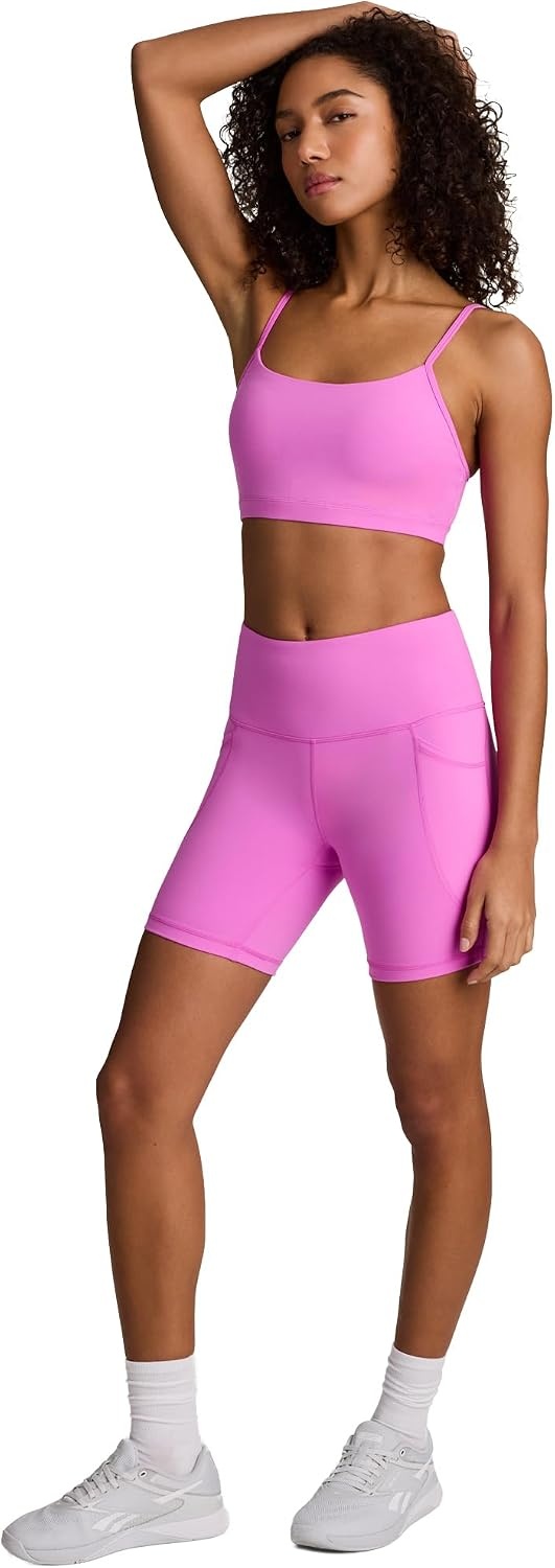 image:imageReebok Womens Id Train Hr 6 Bike Short Slim Fit Lightweight Poly Interlock Fabric MoistureWickingVirtual Pink