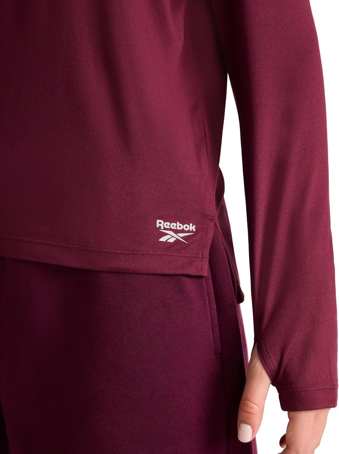 image:imageReebok Womens Long Sleeve Crewneck Top Standard Fit Lightweight Stretch Poly Marled Jersey FabricBlack Cherry