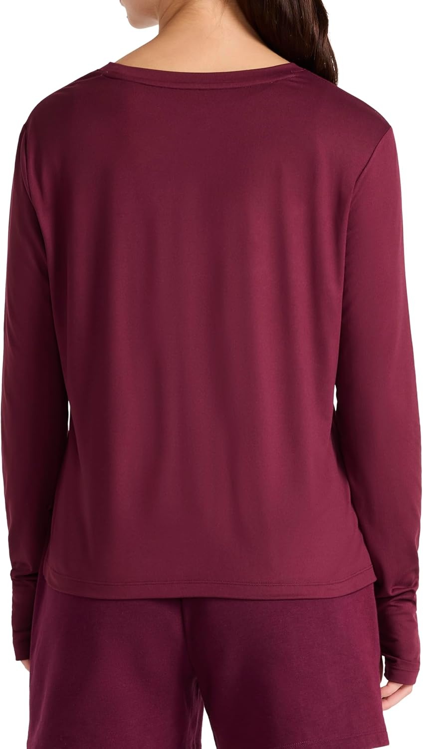 image:imageReebok Womens Long Sleeve Crewneck Top Standard Fit Lightweight Stretch Poly Marled Jersey FabricBlack Cherry