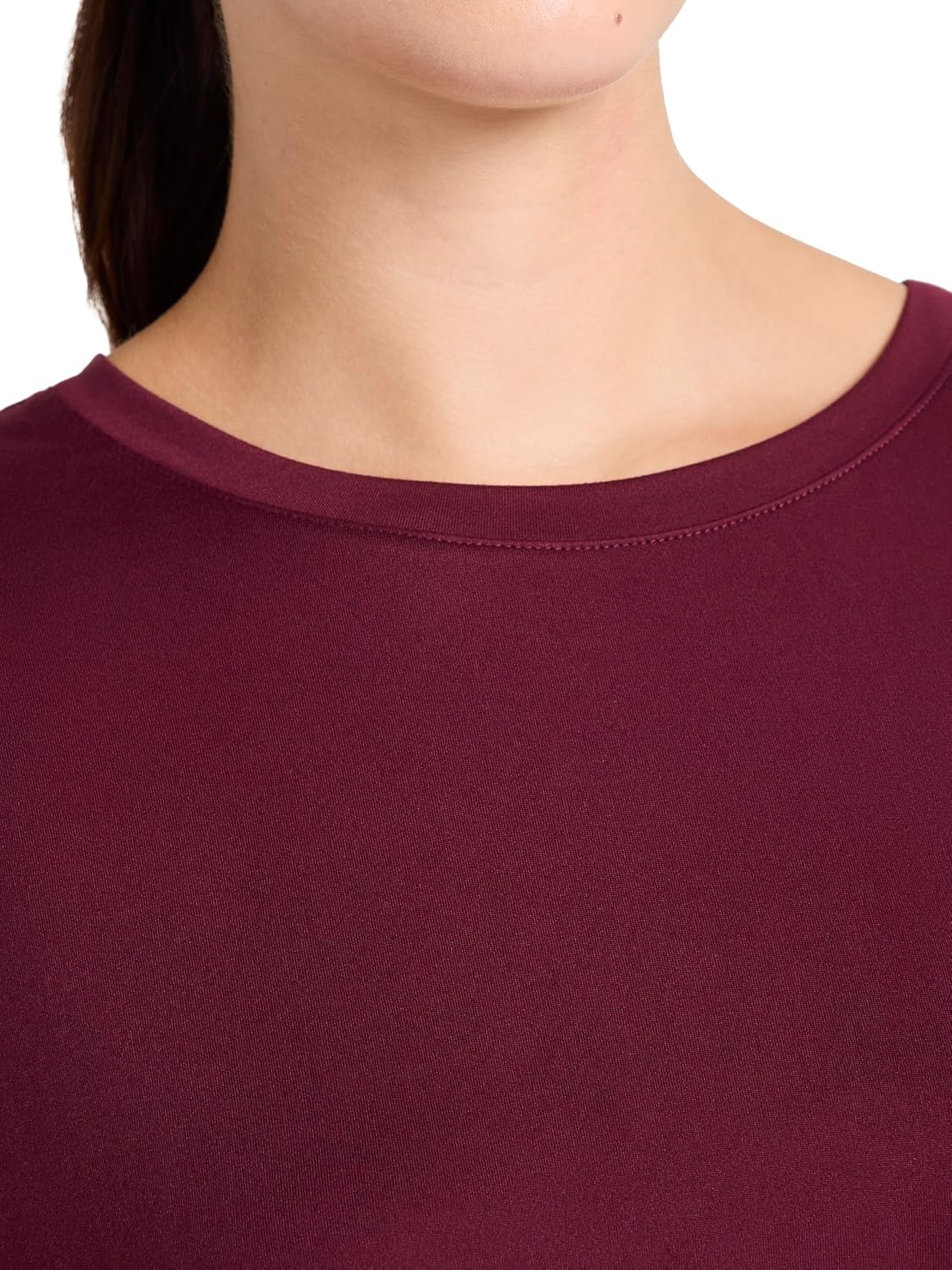 image:imageReebok Womens Long Sleeve Crewneck Top Standard Fit Lightweight Stretch Poly Marled Jersey FabricBlack Cherry