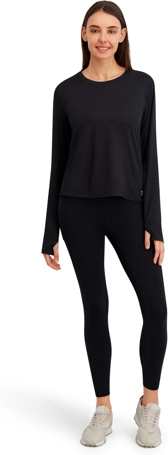 image:imageReebok Womens Long Sleeve Crewneck Top Standard Fit Lightweight Stretch Poly Marled Jersey FabricBlack Heather