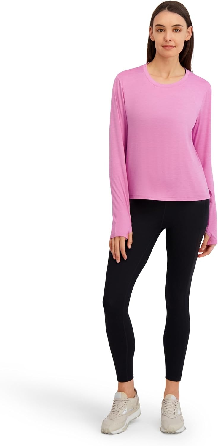 image:imageReebok Womens Long Sleeve Crewneck Top Standard Fit Lightweight Stretch Poly Marled Jersey FabricCrocus Heather
