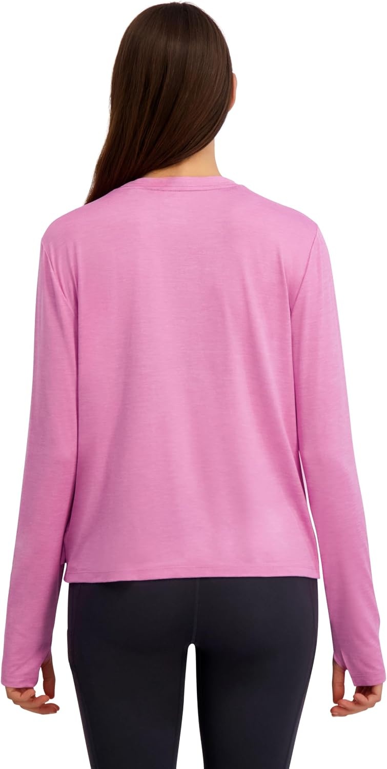 image:imageReebok Womens Long Sleeve Crewneck Top Standard Fit Lightweight Stretch Poly Marled Jersey FabricCrocus Heather