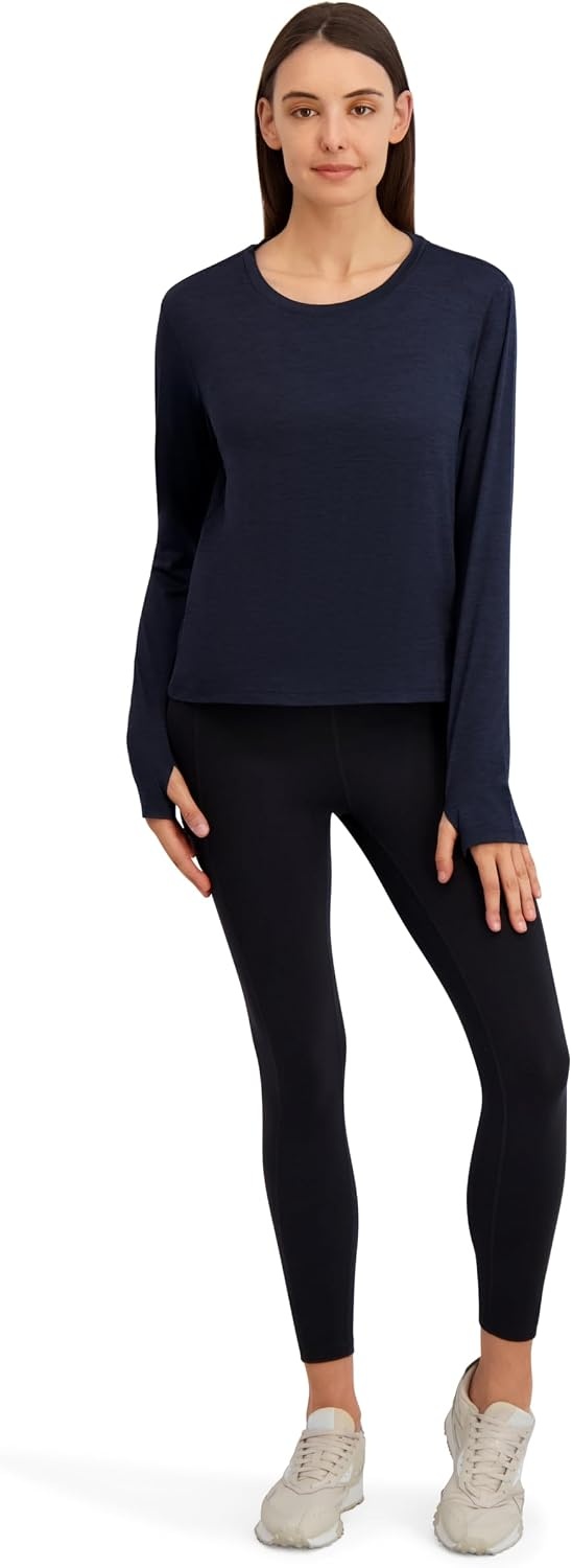 image:imageReebok Womens Long Sleeve Crewneck Top Standard Fit Lightweight Stretch Poly Marled Jersey FabricDark Sapphire