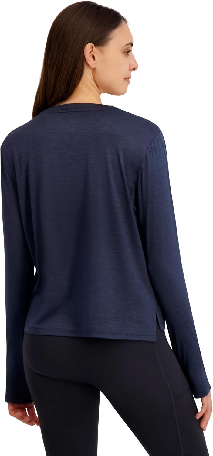 image:imageReebok Womens Long Sleeve Crewneck Top Standard Fit Lightweight Stretch Poly Marled Jersey FabricDark Sapphire