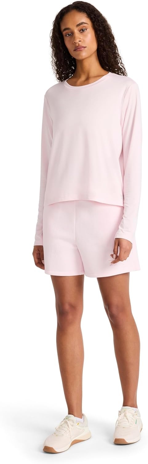 image:imageReebok Womens Long Sleeve Crewneck Top Standard Fit Lightweight Stretch Poly Marled Jersey FabricFrosted Berry