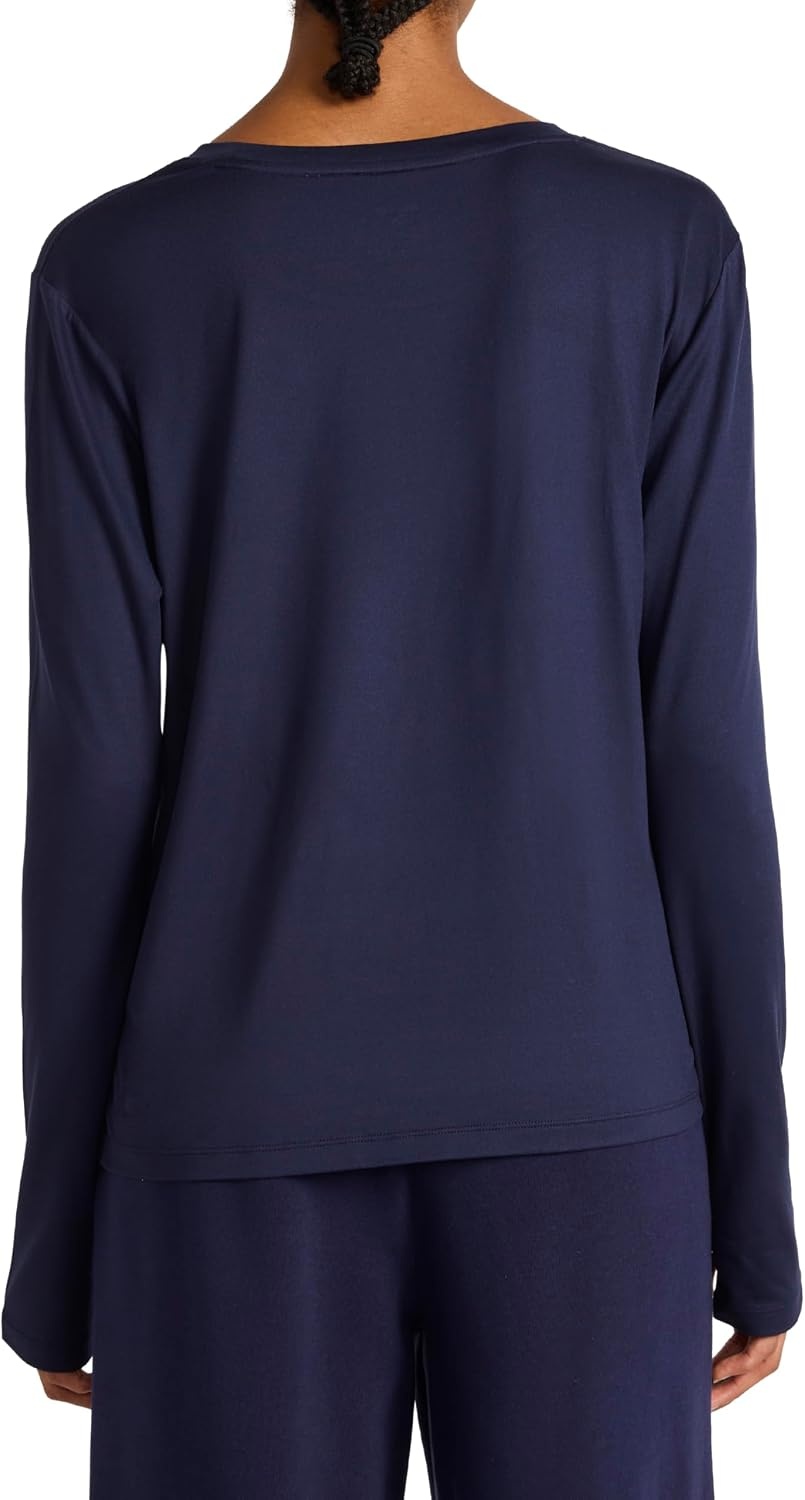 image:imageReebok Womens Long Sleeve Crewneck Top Standard Fit Lightweight Stretch Poly Marled Jersey FabricNavy