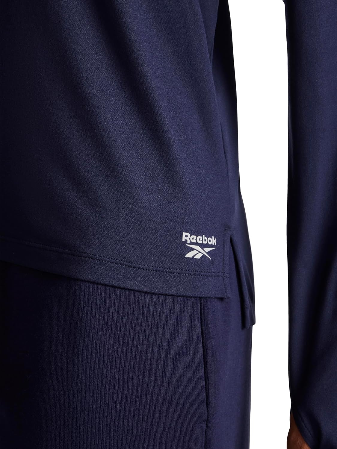 image:imageReebok Womens Long Sleeve Crewneck Top Standard Fit Lightweight Stretch Poly Marled Jersey FabricNavy