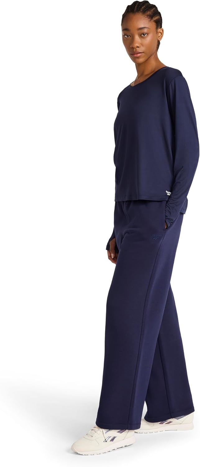 image:imageReebok Womens Long Sleeve Crewneck Top Standard Fit Lightweight Stretch Poly Marled Jersey FabricNavy