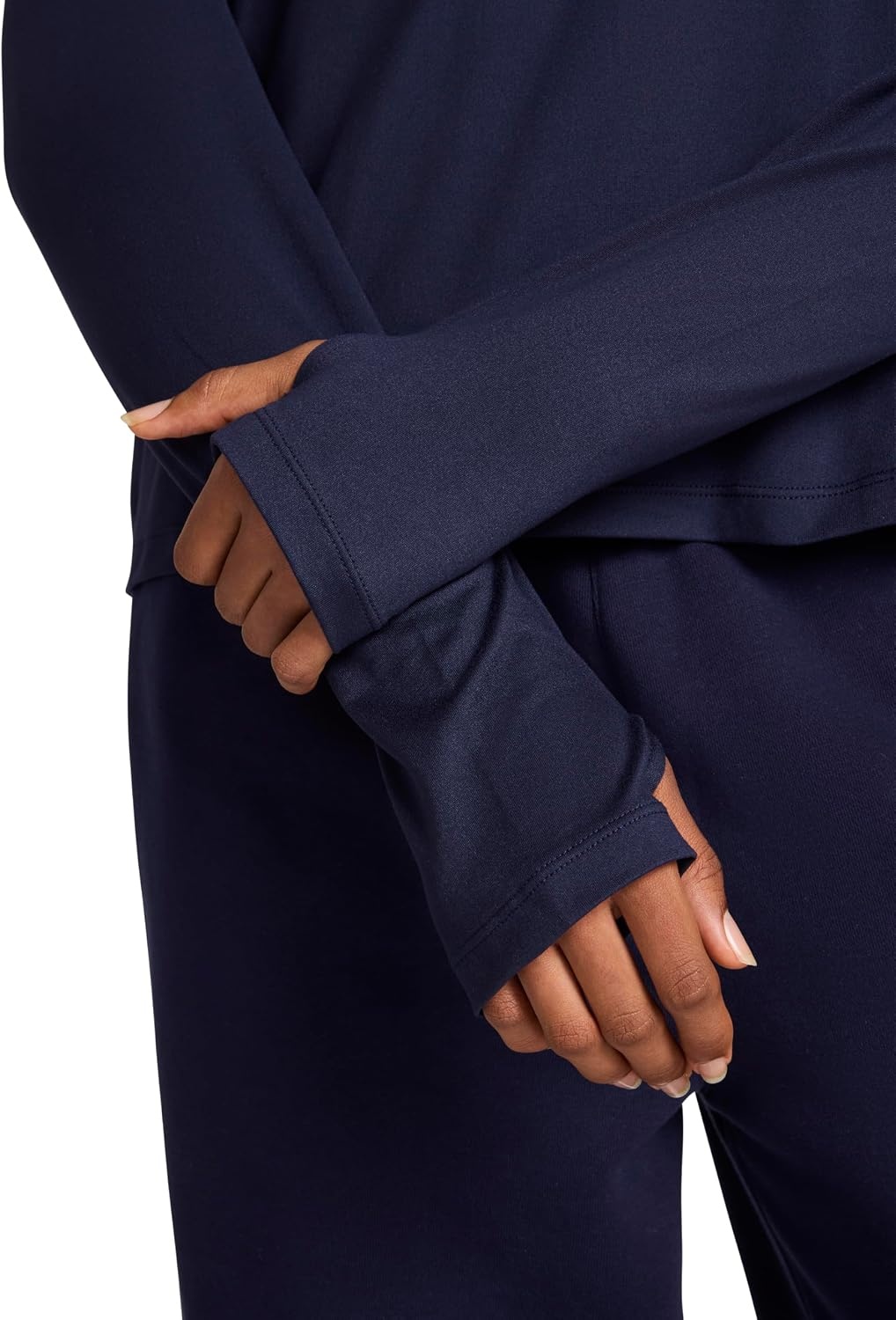 image:imageReebok Womens Long Sleeve Crewneck Top Standard Fit Lightweight Stretch Poly Marled Jersey FabricNavy