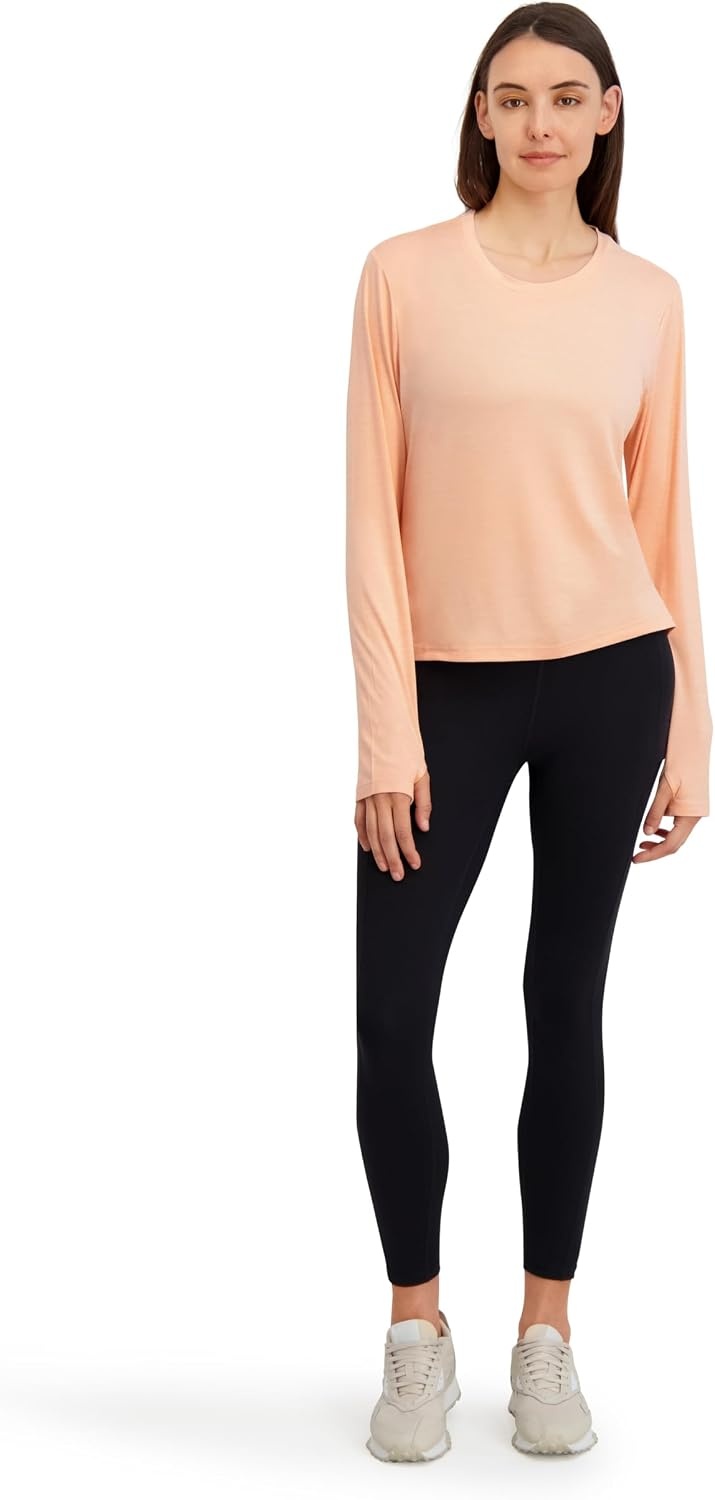 image:imageReebok Womens Long Sleeve Crewneck Top Standard Fit Lightweight Stretch Poly Marled Jersey FabricPapaya Punch Heather