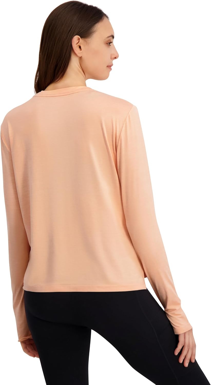 image:imageReebok Womens Long Sleeve Crewneck Top Standard Fit Lightweight Stretch Poly Marled Jersey FabricPapaya Punch Heather