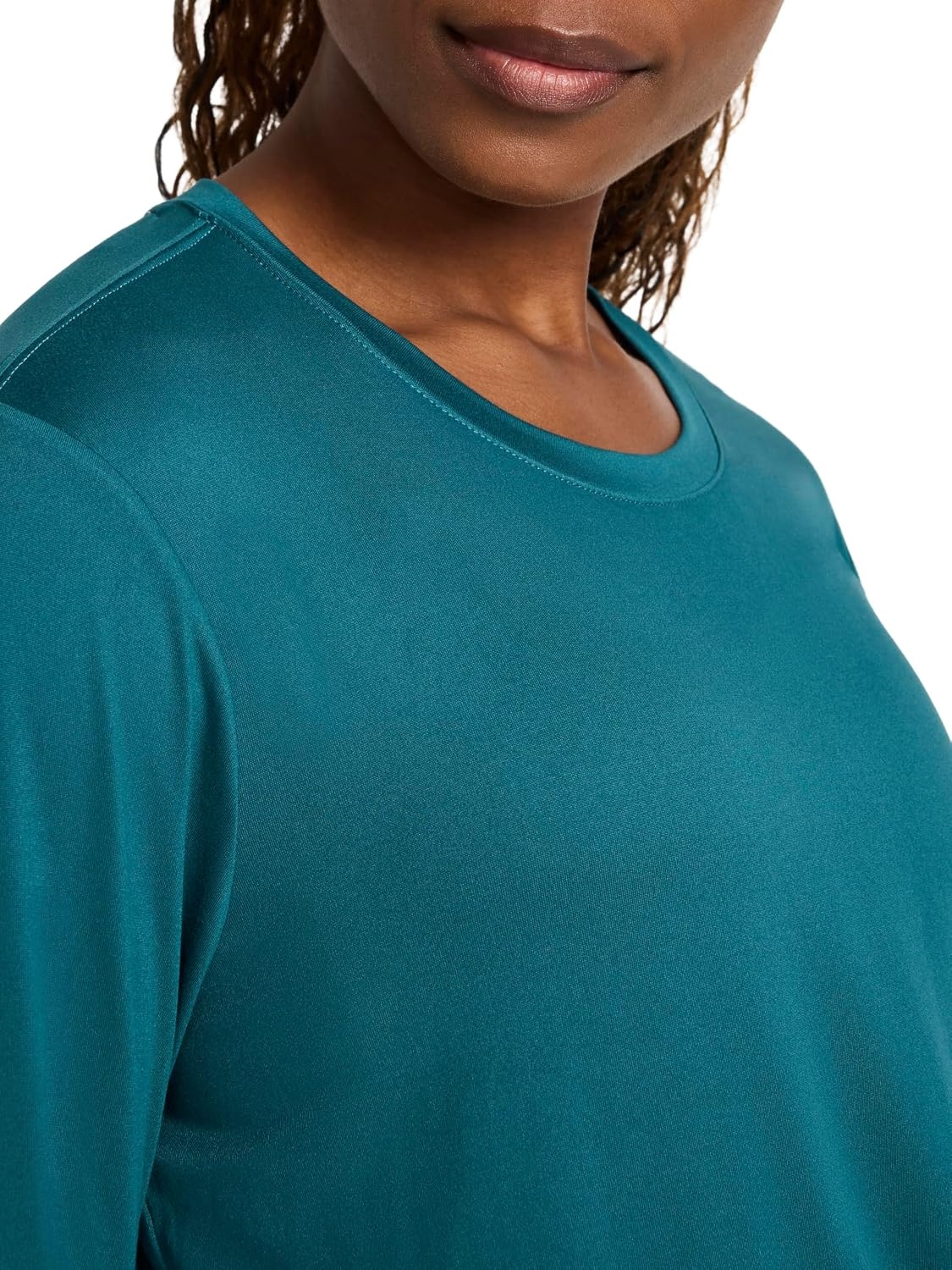 image:imageReebok Womens Long Sleeve Crewneck Top Standard Fit Lightweight Stretch Poly Marled Jersey FabricRetro Teal