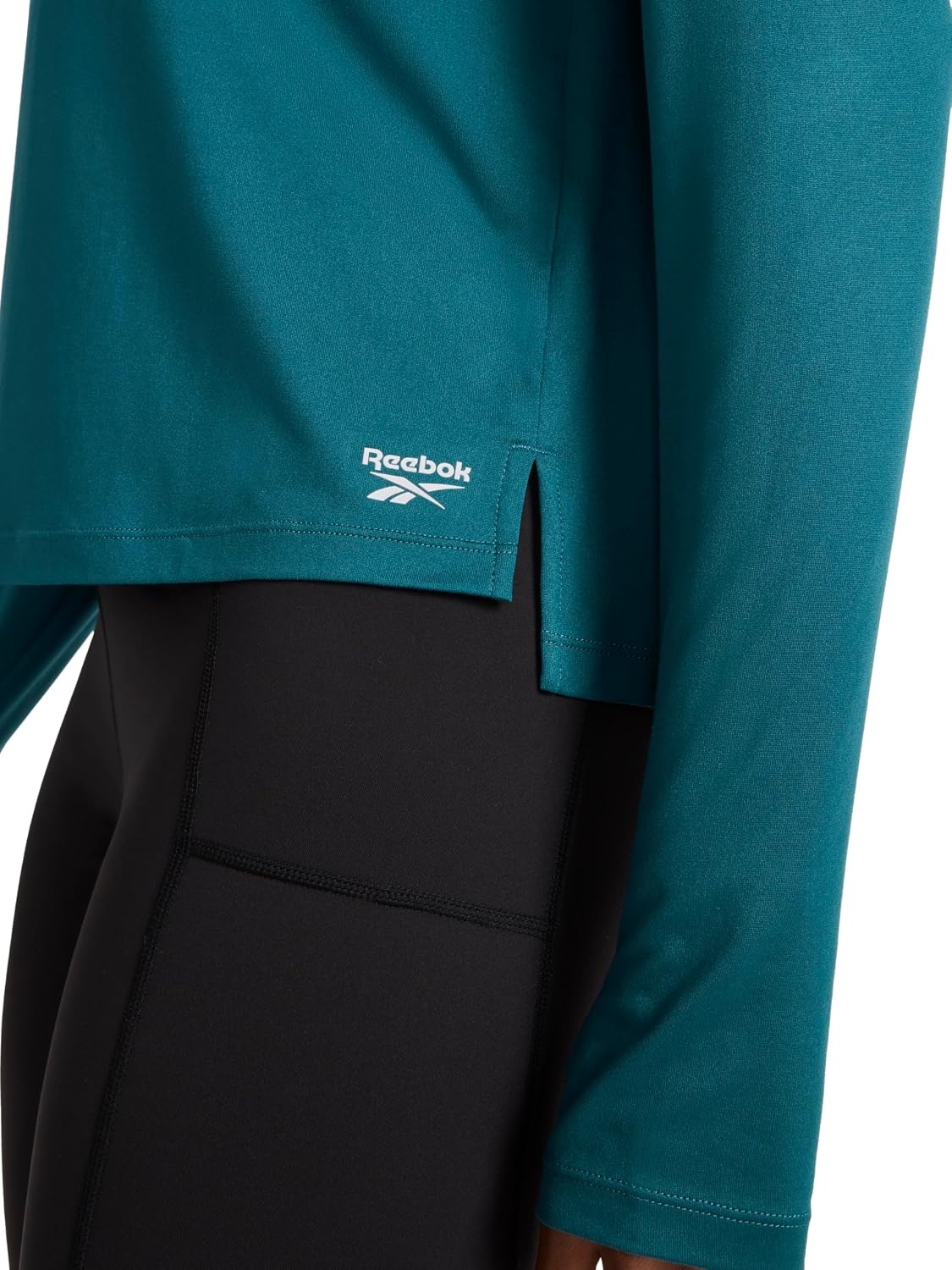 image:imageReebok Womens Long Sleeve Crewneck Top Standard Fit Lightweight Stretch Poly Marled Jersey FabricRetro Teal