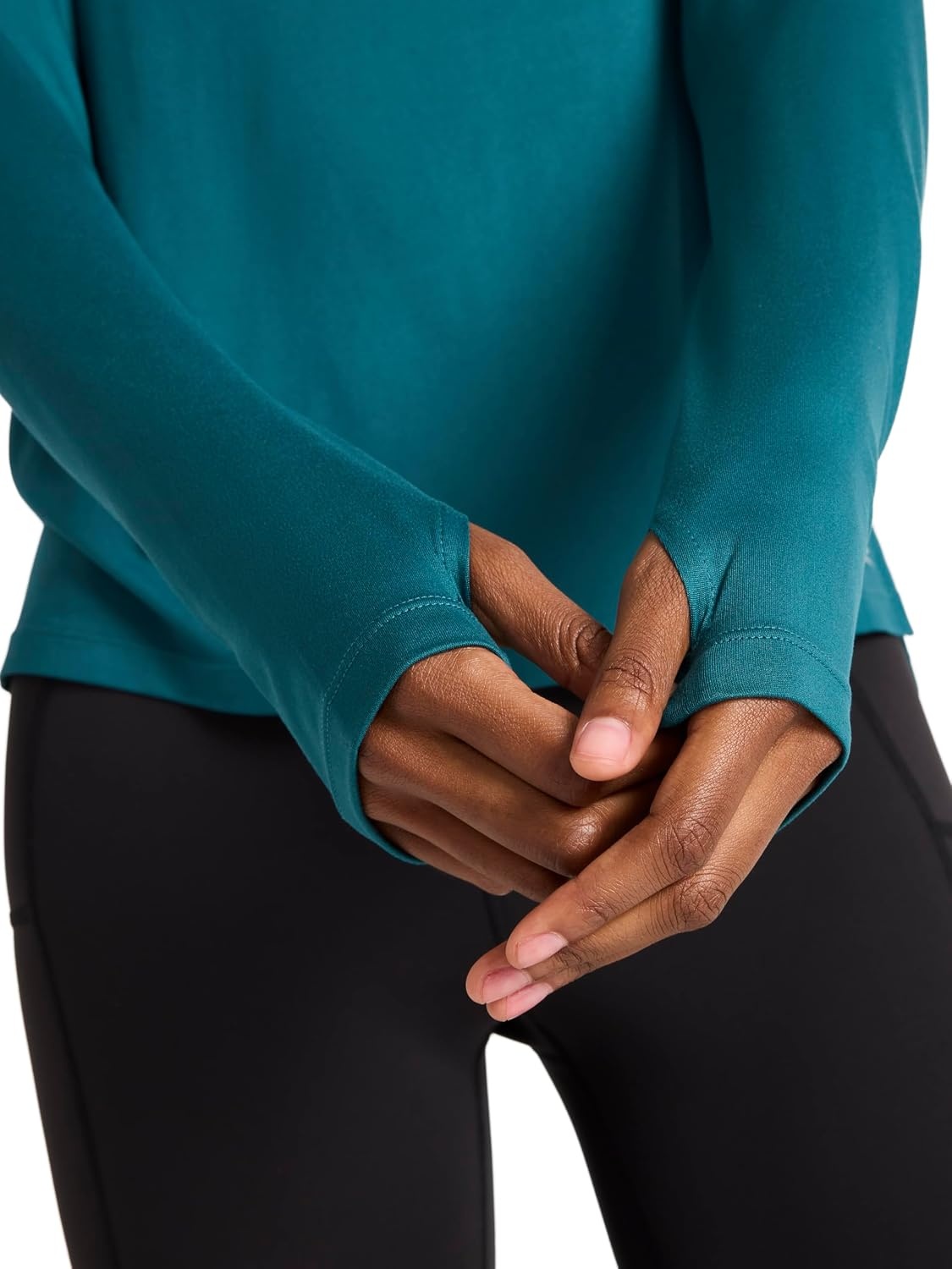 image:imageReebok Womens Long Sleeve Crewneck Top Standard Fit Lightweight Stretch Poly Marled Jersey FabricRetro Teal