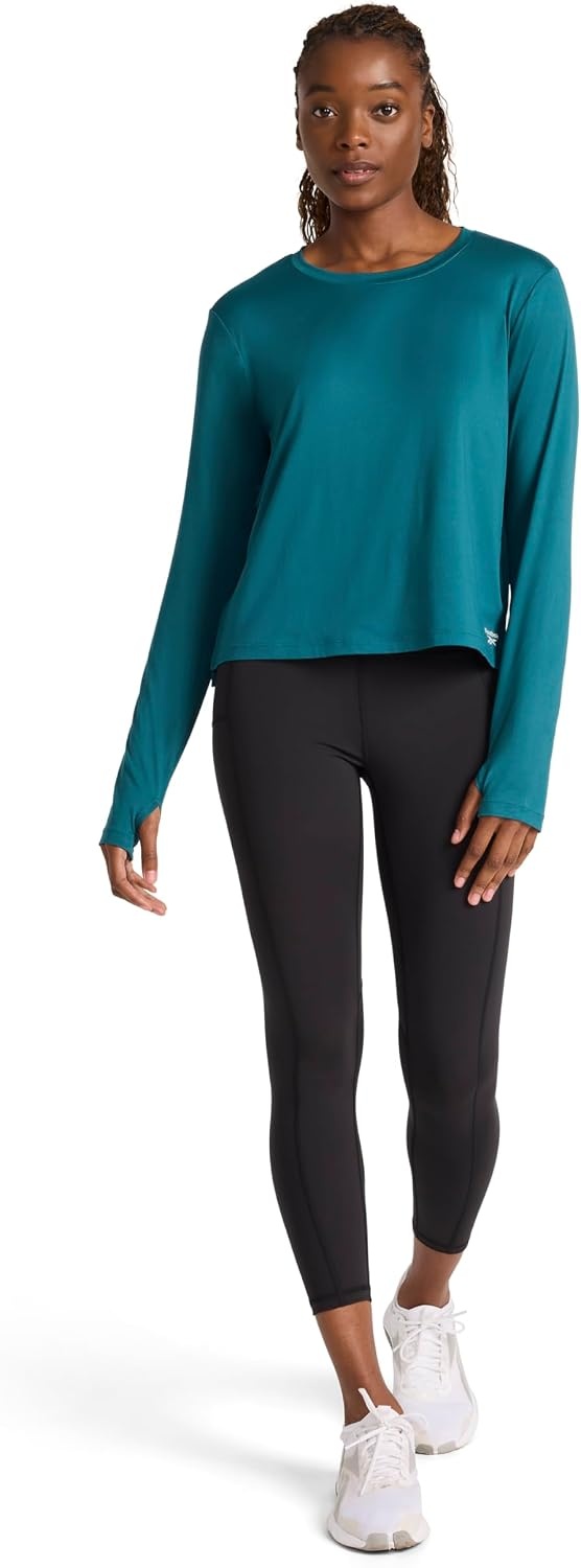 image:imageReebok Womens Long Sleeve Crewneck Top Standard Fit Lightweight Stretch Poly Marled Jersey FabricRetro Teal