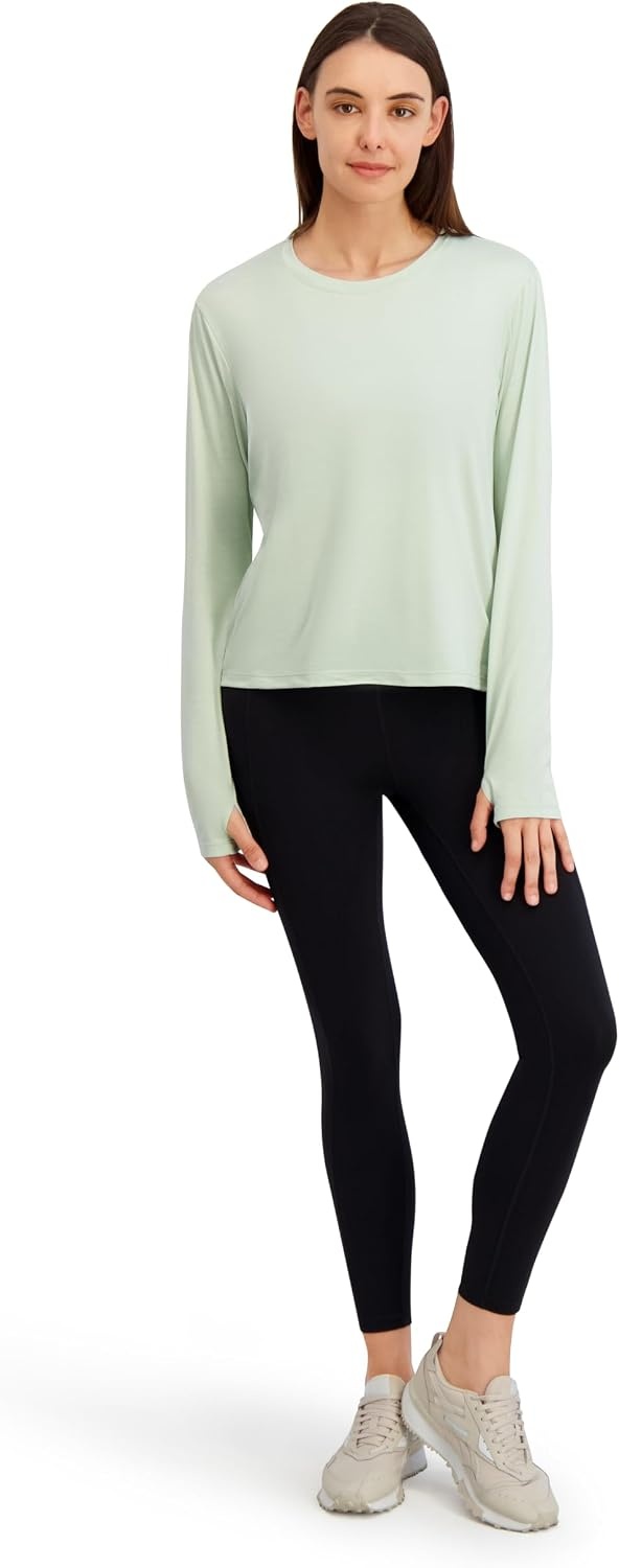 image:imageReebok Womens Long Sleeve Crewneck Top Standard Fit Lightweight Stretch Poly Marled Jersey FabricSeafoam Heather