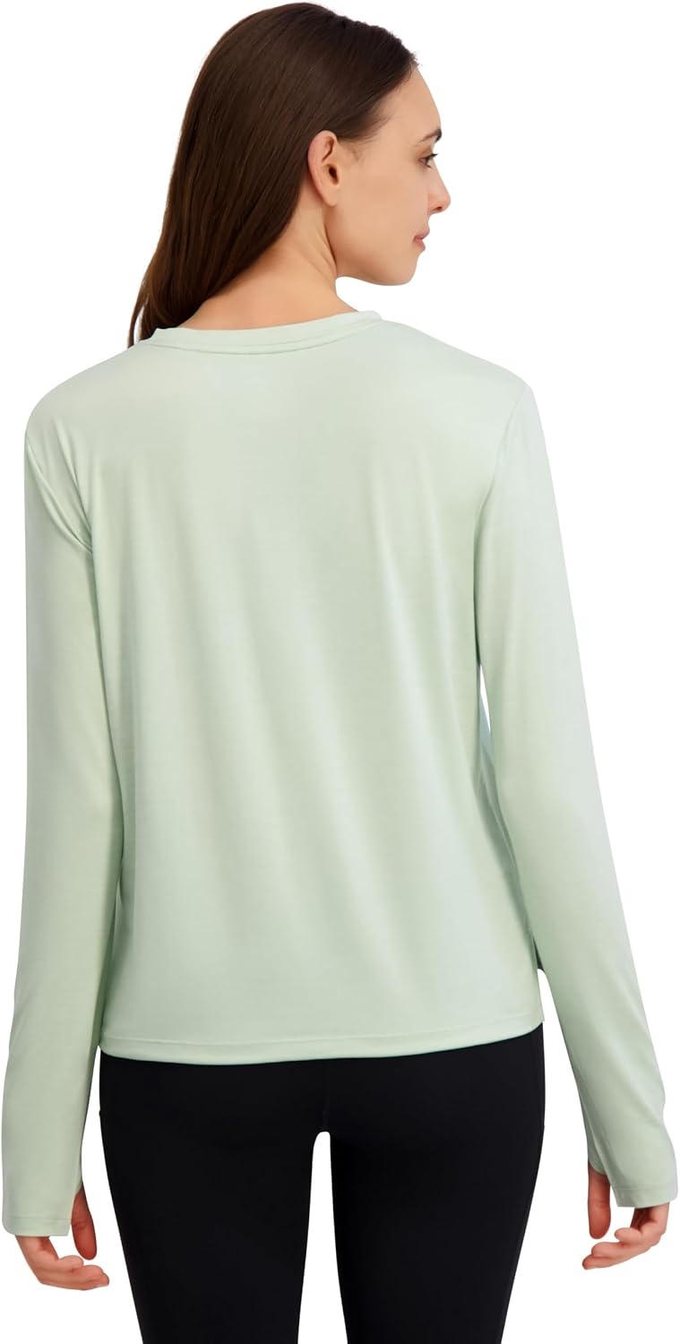 image:imageReebok Womens Long Sleeve Crewneck Top Standard Fit Lightweight Stretch Poly Marled Jersey FabricSeafoam Heather