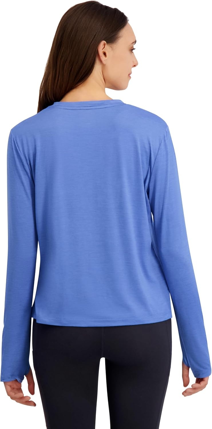 image:imageReebok Womens Long Sleeve Crewneck Top Standard Fit Lightweight Stretch Poly Marled Jersey FabricUltramarine Heather