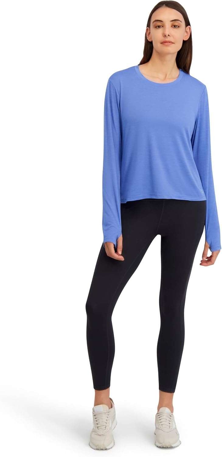 image:imageReebok Womens Long Sleeve Crewneck Top Standard Fit Lightweight Stretch Poly Marled Jersey FabricUltramarine Heather