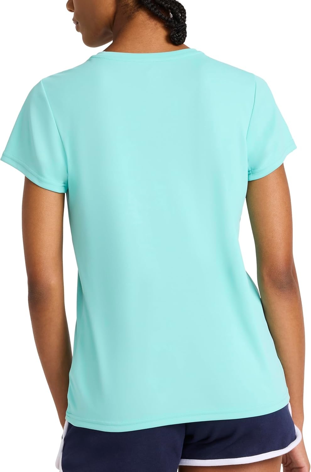 image:imageReebok Womens Small Logo Short Sleeve Crewneck TShirt Lightweight Moisture WickingAi Aqua Id Performance