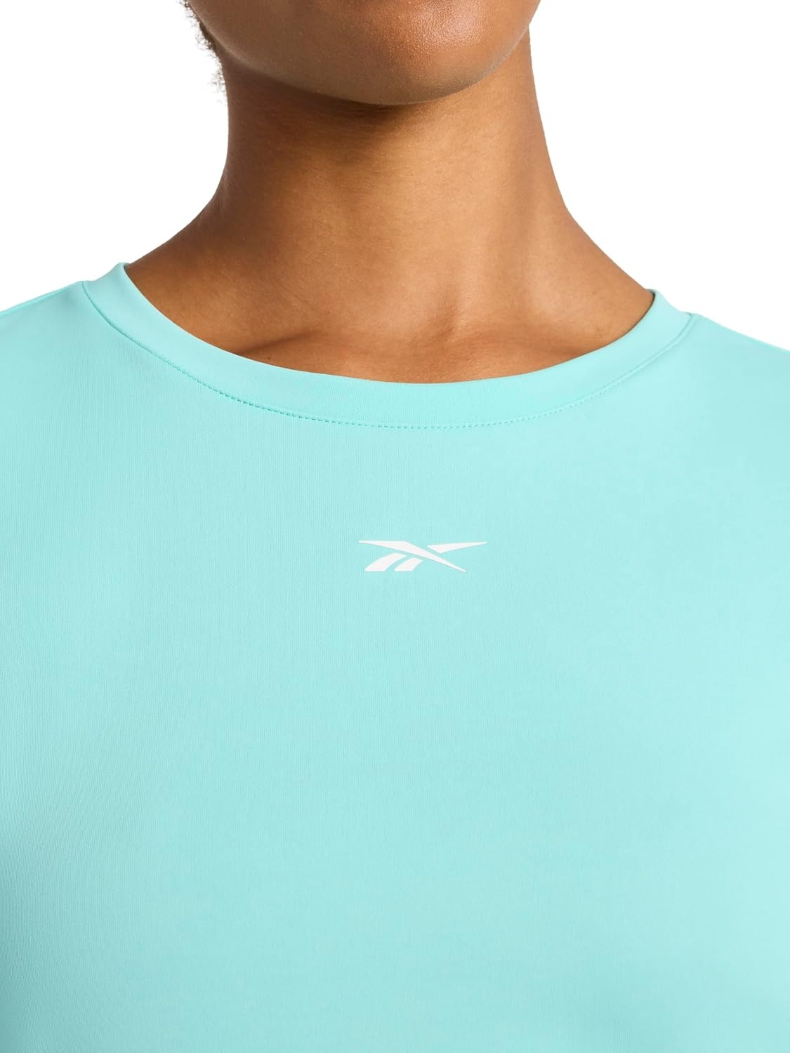 image:imageReebok Womens Small Logo Short Sleeve Crewneck TShirt Lightweight Moisture WickingAi Aqua Id Performance