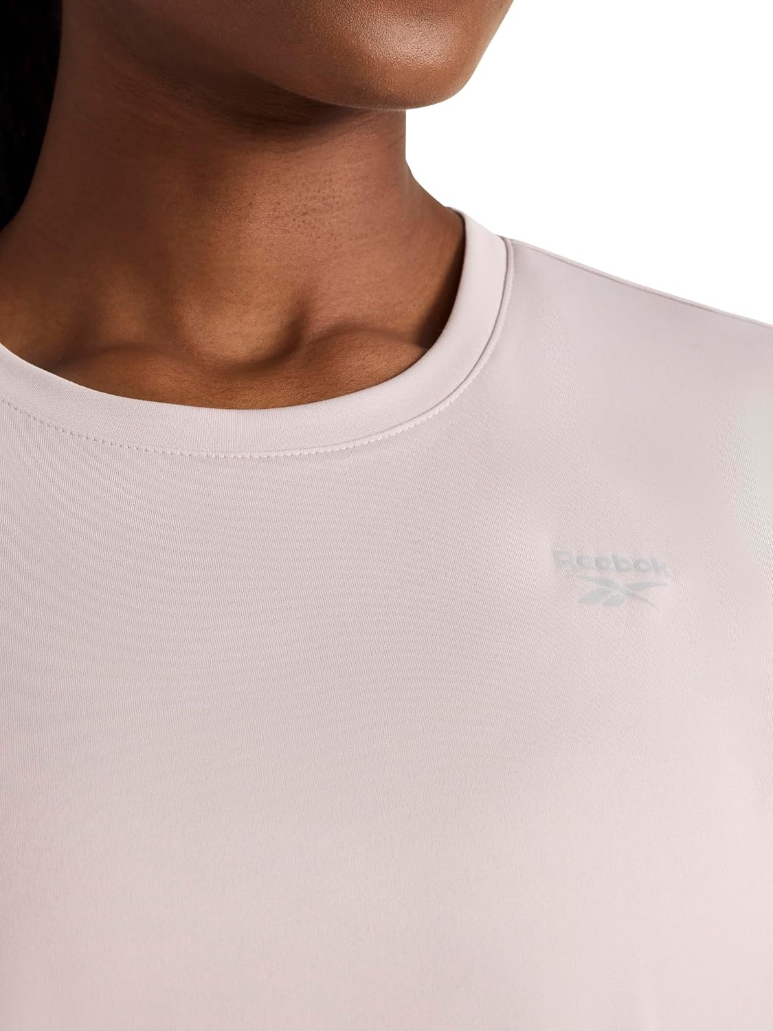 image:imageReebok Womens Small Logo Short Sleeve Crewneck TShirt Lightweight Moisture WickingAshes of Rose Align Interlock