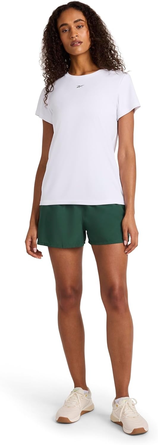 image:imageReebok Womens Small Logo Short Sleeve Crewneck TShirt Lightweight Moisture WickingWhite Id Performance Tech