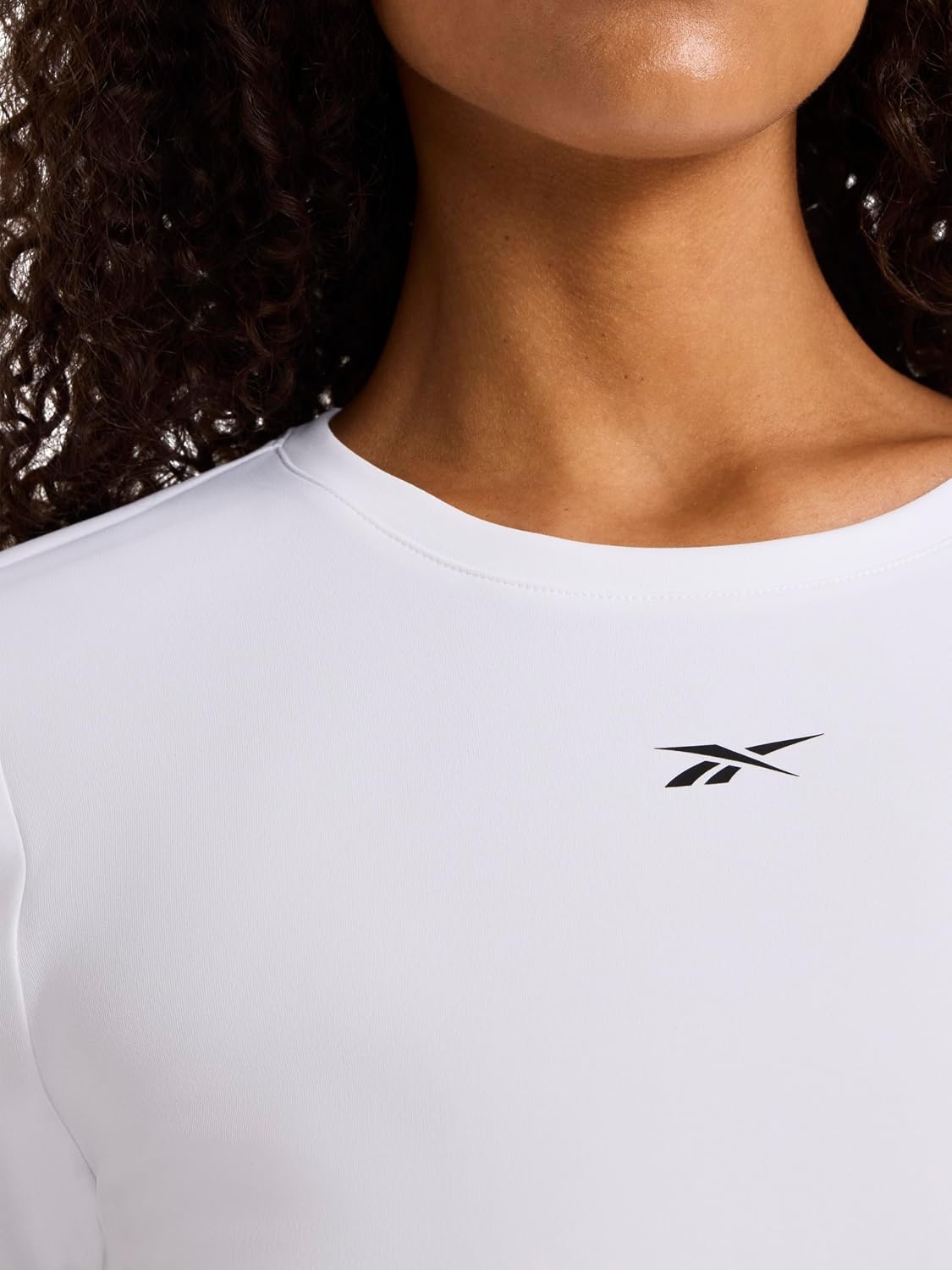 image:imageReebok Womens Small Logo Short Sleeve Crewneck TShirt Lightweight Moisture WickingWhite Id Performance Tech