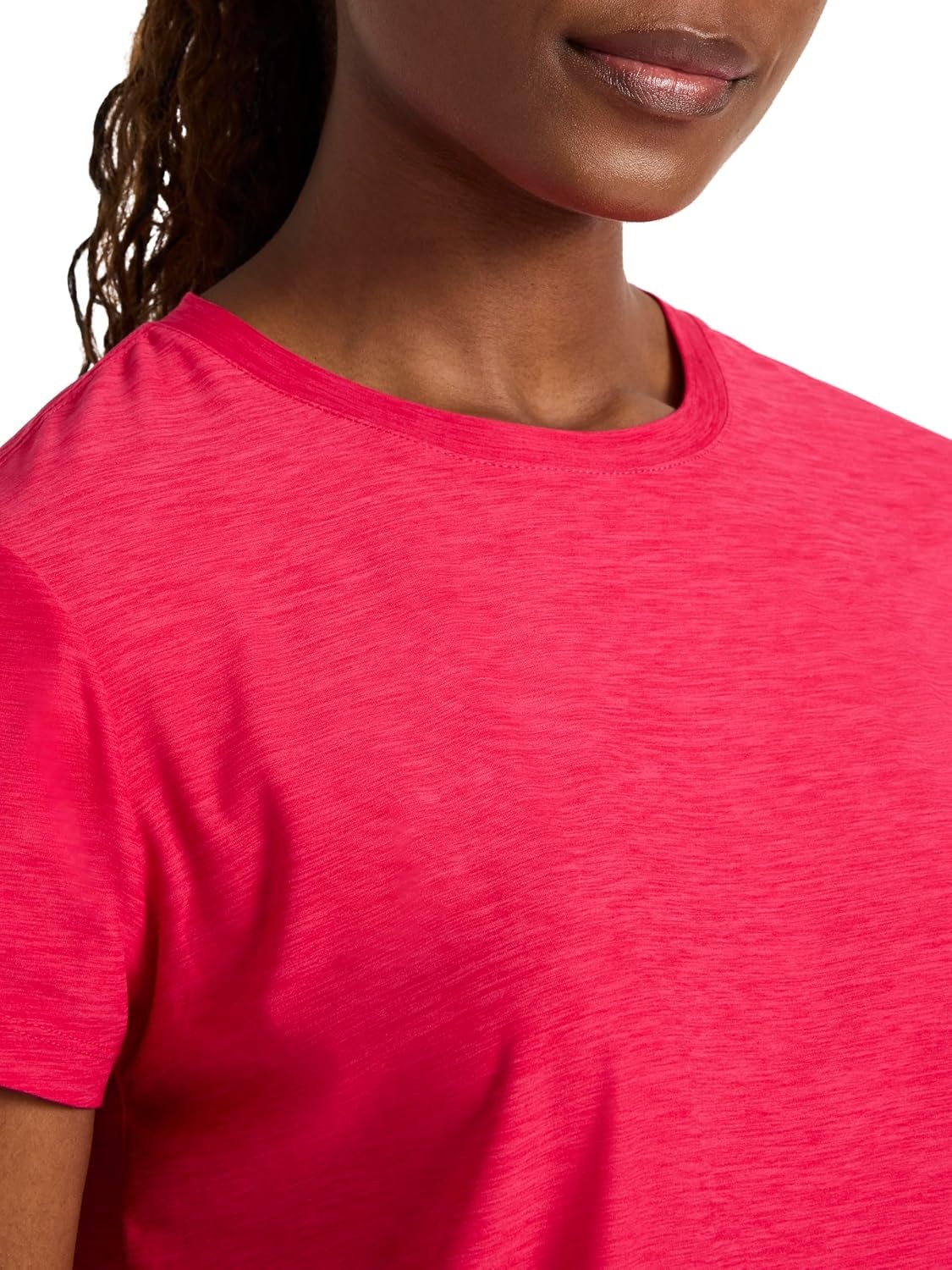 image:imageReebok Womens Tech Short Sleeve Crewneck TShirt Standard Fit Lightweight Stretch Heathered Poly FabricLove Potion Heather