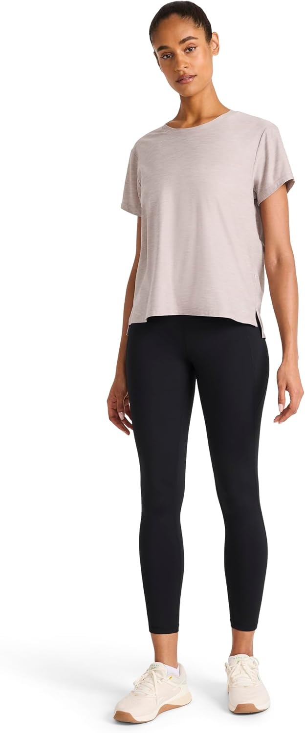 image:imageReebok Womens Tech Short Sleeve Crewneck TShirt Standard Fit Lightweight Stretch Heathered Poly FabricOpal Grey Heather