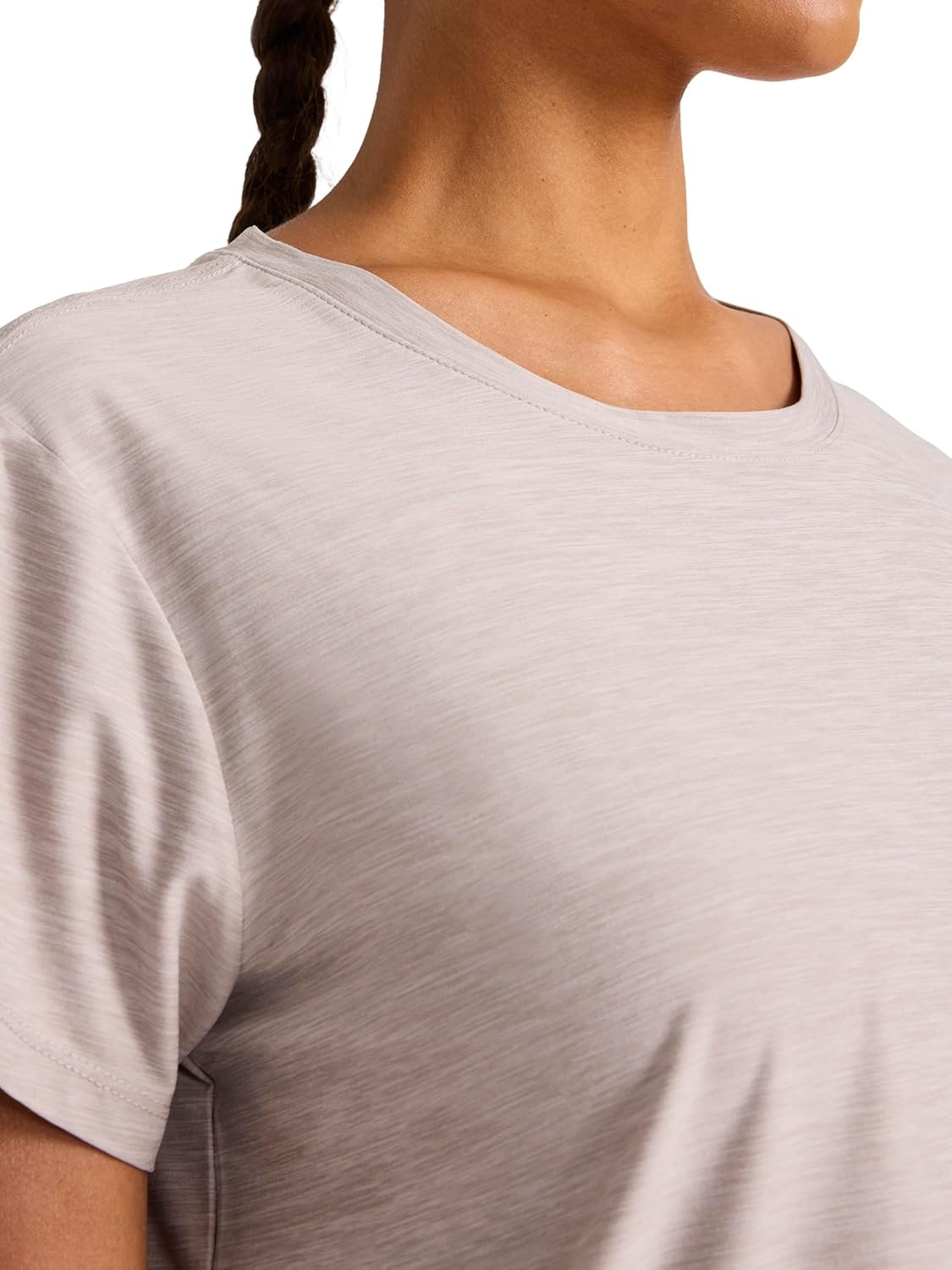 image:imageReebok Womens Tech Short Sleeve Crewneck TShirt Standard Fit Lightweight Stretch Heathered Poly FabricOpal Grey Heather