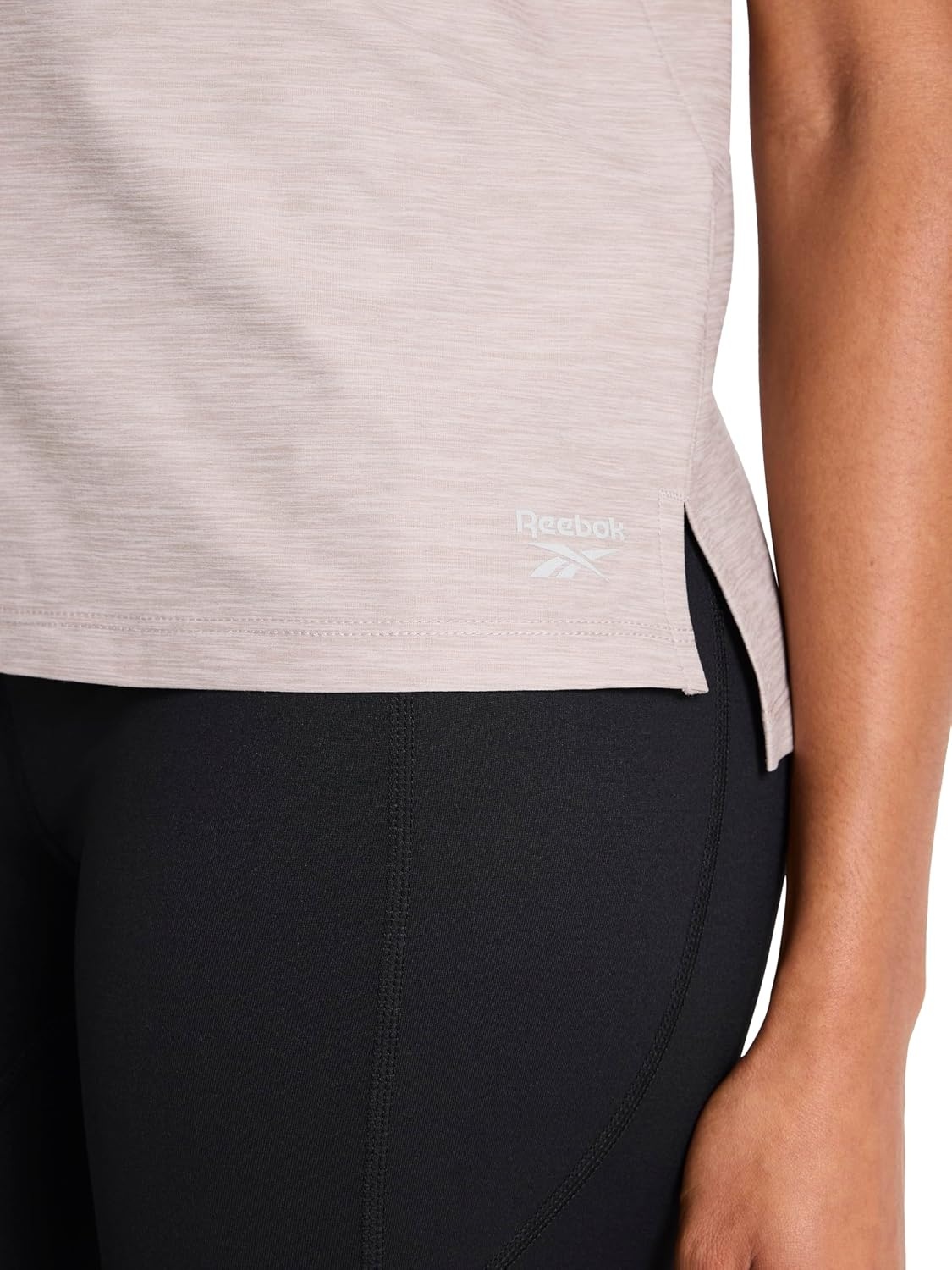 image:imageReebok Womens Tech Short Sleeve Crewneck TShirt Standard Fit Lightweight Stretch Heathered Poly FabricOpal Grey Heather