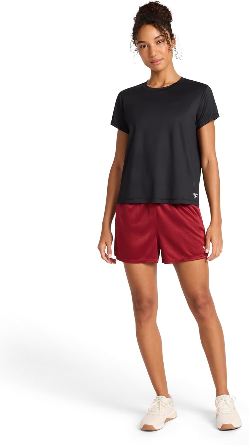 image:imageReebok Womens Weightless Short Sleeve Mesh Crewneck TShirt Standard Fit Stretch Poly FabricBlack