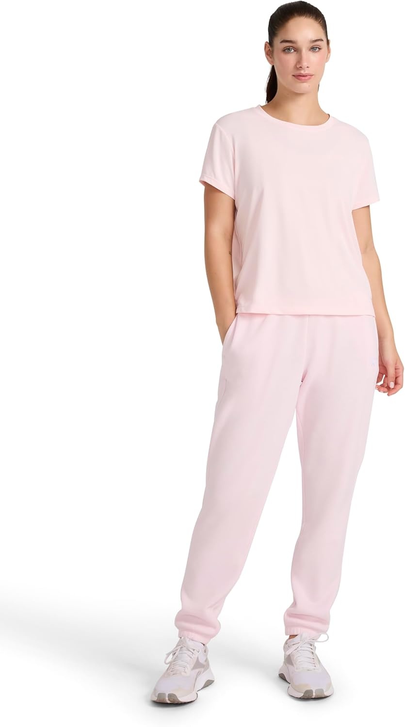 image:imageReebok Womens Weightless Short Sleeve Mesh Crewneck TShirt Standard Fit Stretch Poly FabricFrosted Berry