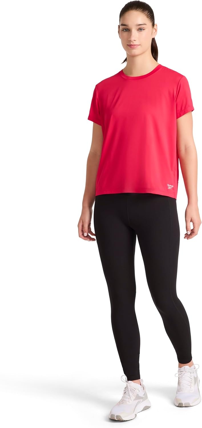 image:imageReebok Womens Weightless Short Sleeve Mesh Crewneck TShirt Standard Fit Stretch Poly FabricLove Potion