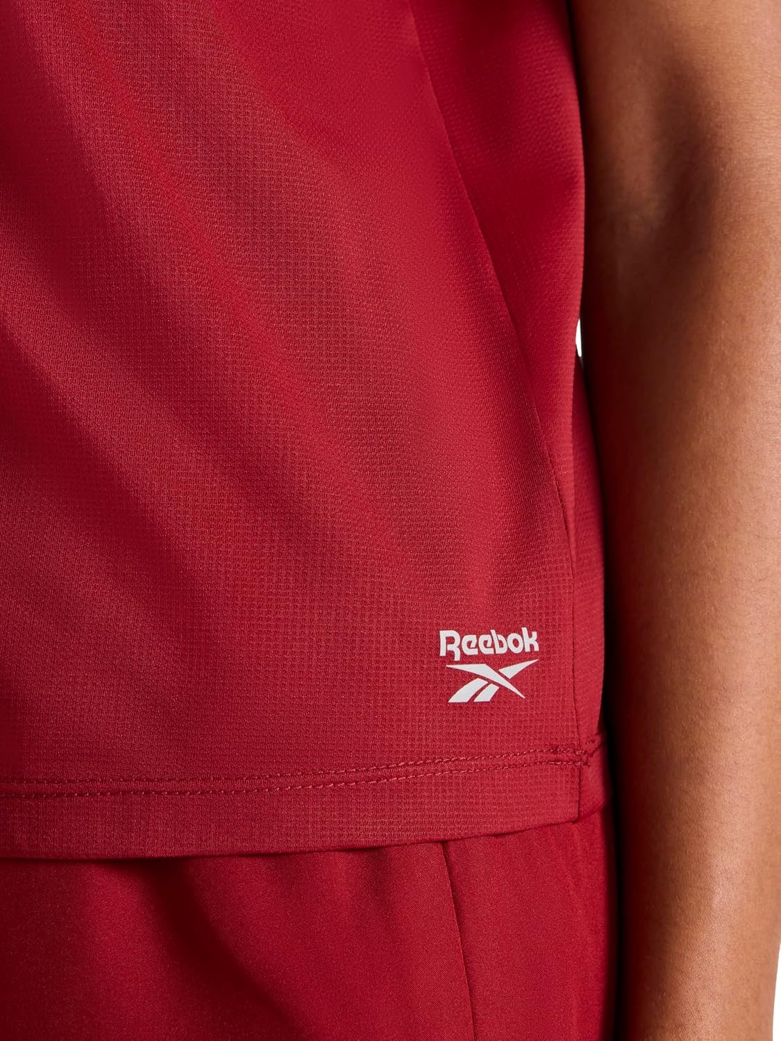 image:imageReebok Womens Weightless Short Sleeve Mesh Crewneck TShirt Standard Fit Stretch Poly FabricRetro Red