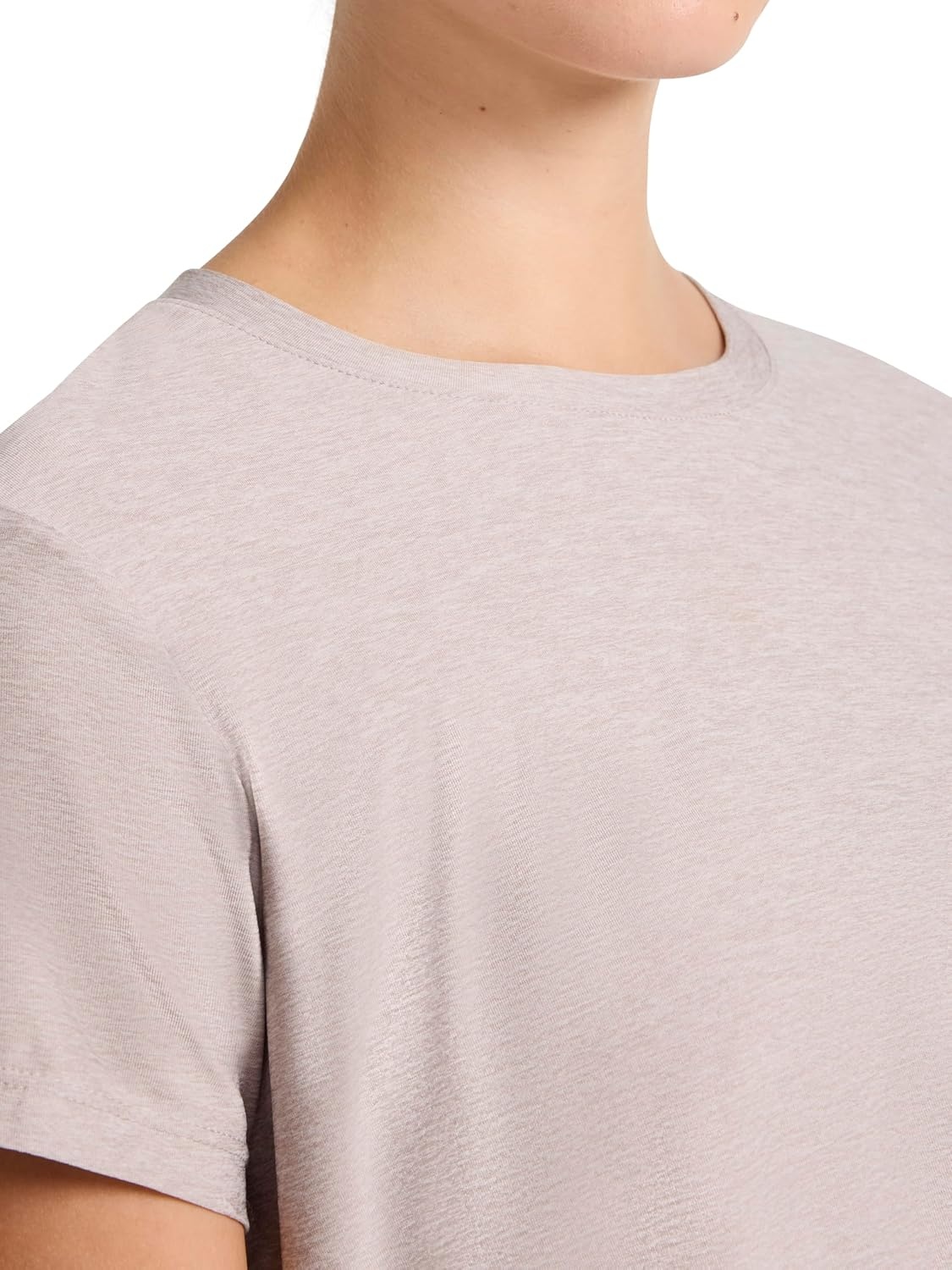 image:imageReebok Womens Wrap Around Wordmark Graphic Crewneck TShirt Standard Fit Lightweight Stretch Poly Marled Jersey FabricOpal Grey Heather