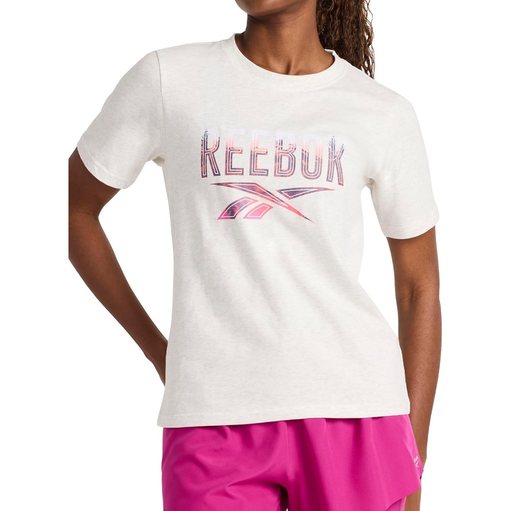 image:imageReebok Womens Big Logo 100 Cotton Lightweight Crewneck TShirt Relaxed FitVector Chalk Heather