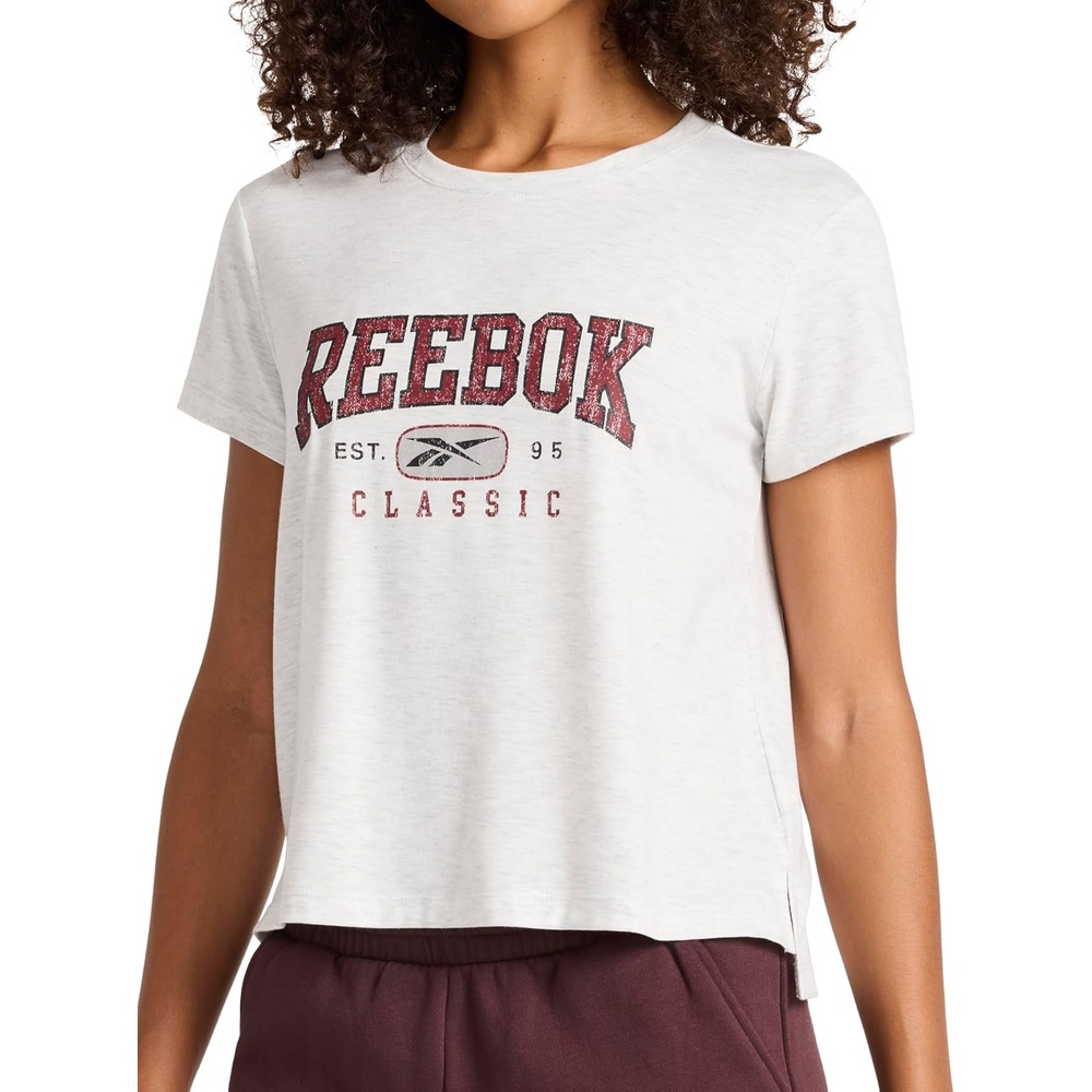 image:imageReebok Womens Classic Athletic Graphic Crewneck Cropped TShirtEgret HeatherRetro Red
