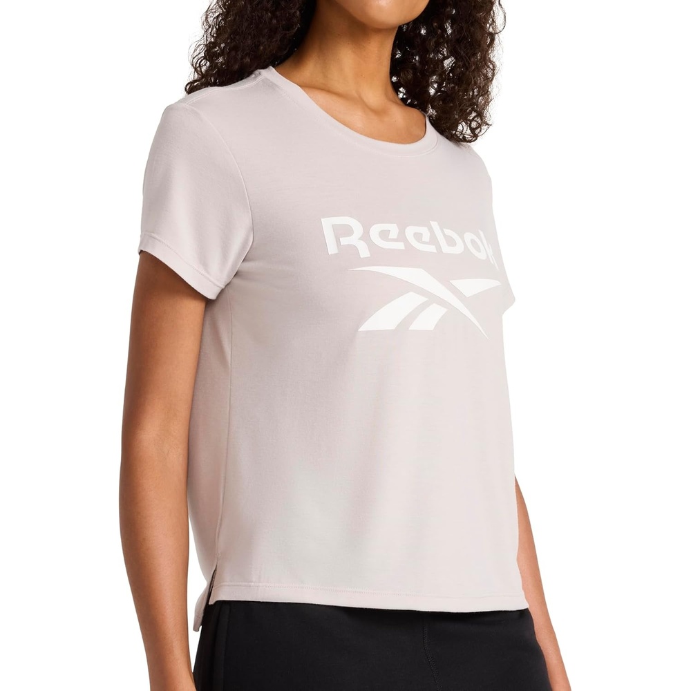 image:imageReebok Womens Crewneck TShirt Standard Fit Lightweight Stretch Poly Soft Jersey FabAshes of Rose