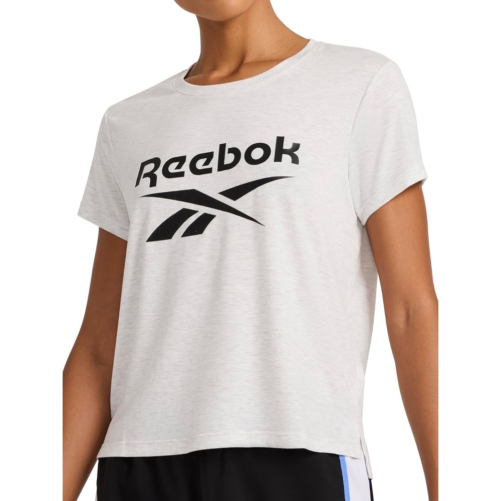 image:imageReebok Womens Crewneck TShirt Standard Fit Lightweight Stretch Poly Soft Jersey FabEgret Heather
