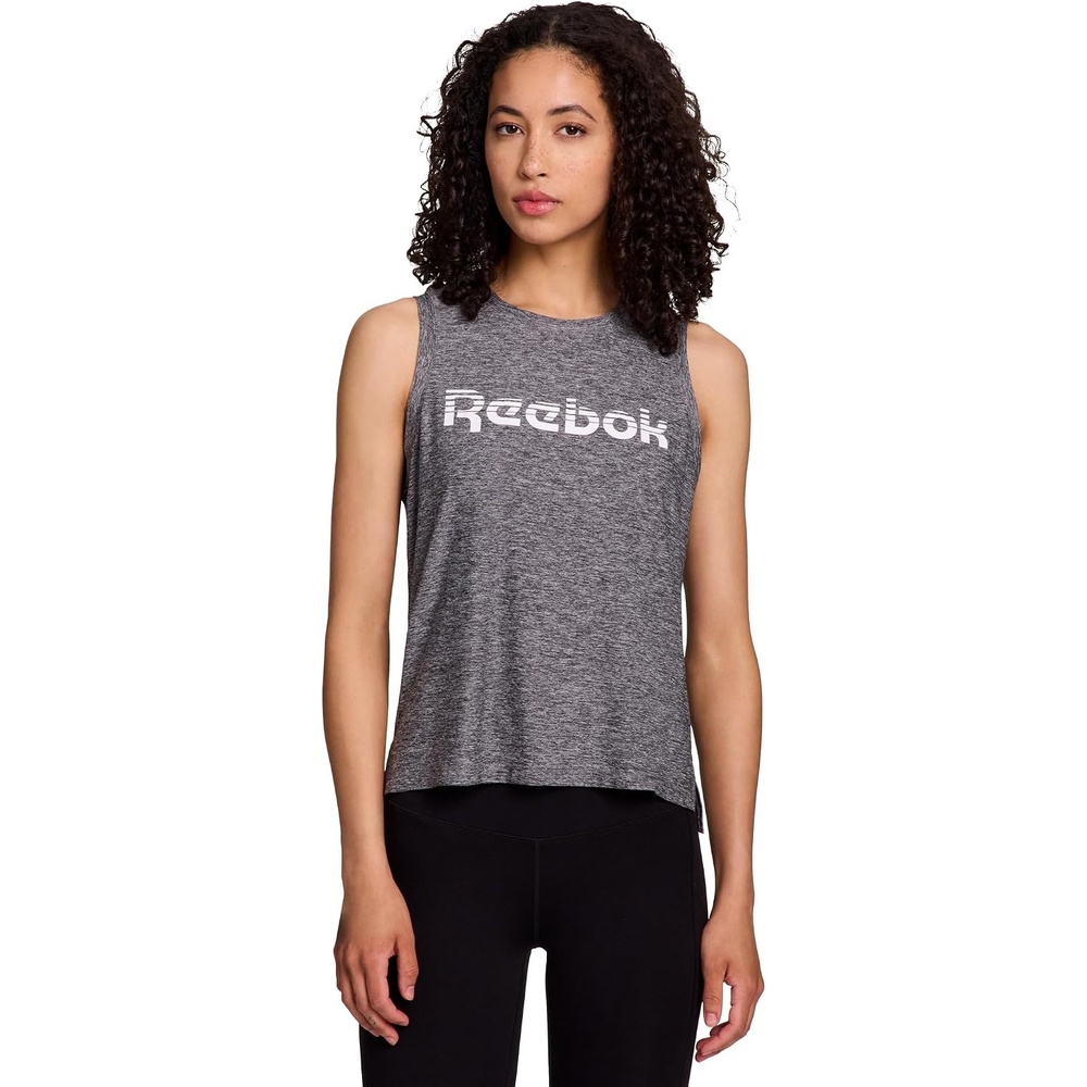image:imageReebok Womens Glow Sleeveless Cropped Tank TopBlack Heather