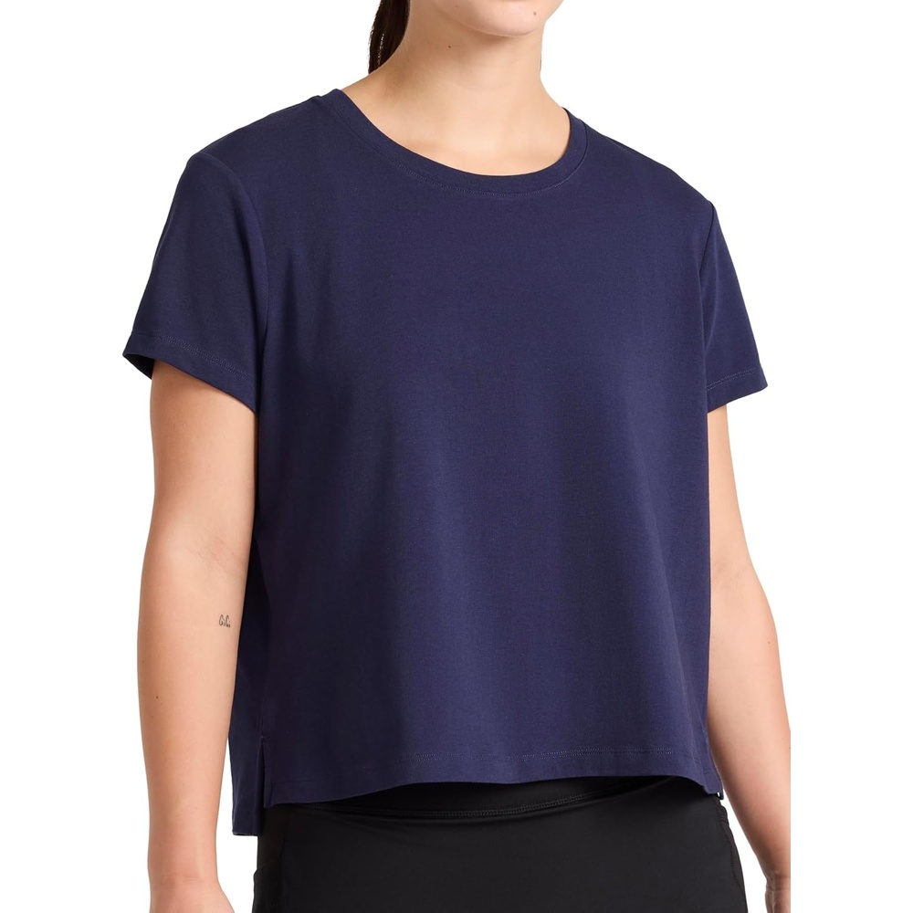 image:imageReebok Womens Hit Graphic Crewneck TShirt Standard Fit Lightweight Stretch Cotton FabricVector Navy
