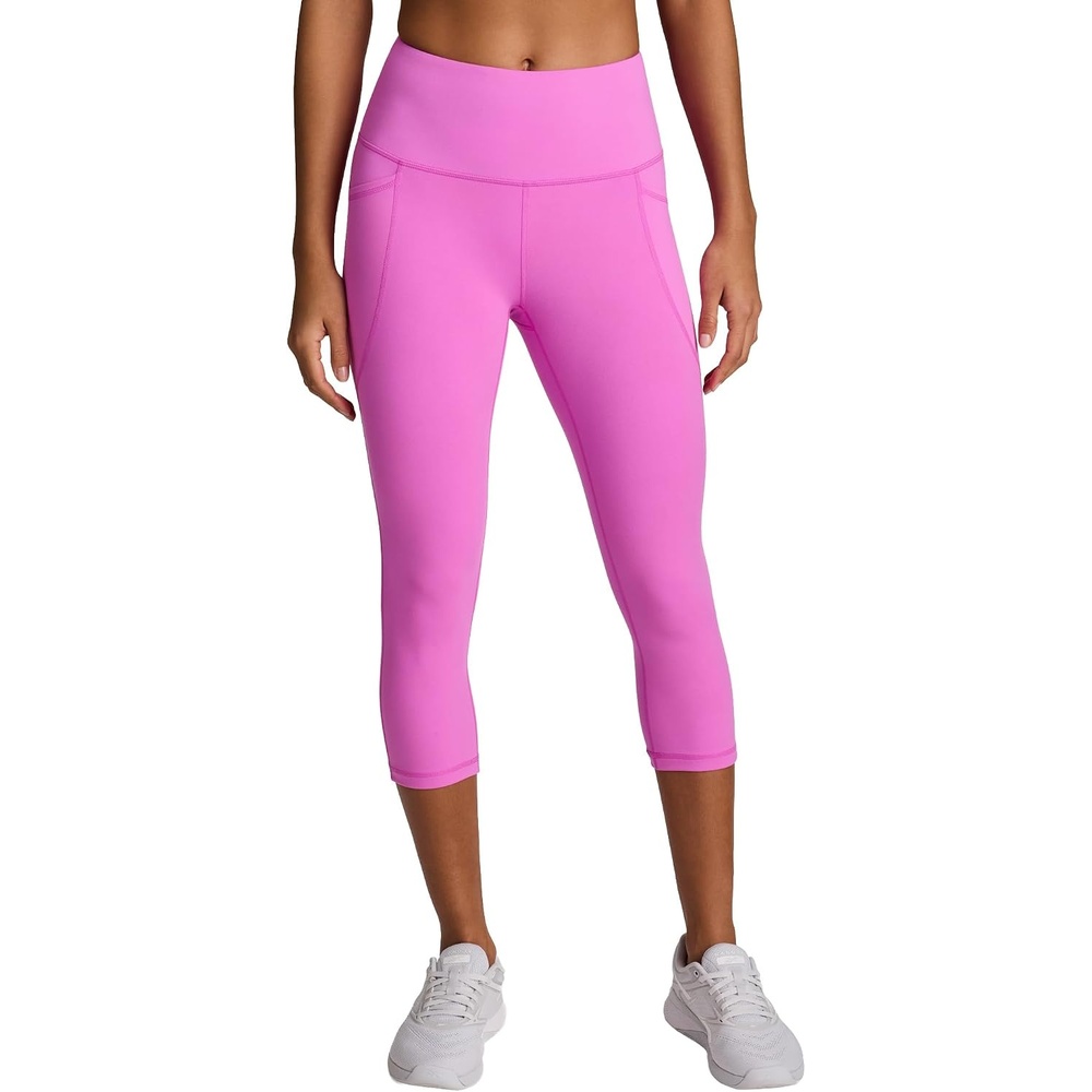 image:imageReebok Womens Id Train Capri Slim Fit 20 Inseam Lightweight Stretch Poly Motion Interlock Fabric MoistureWickingVector Virtual Pink